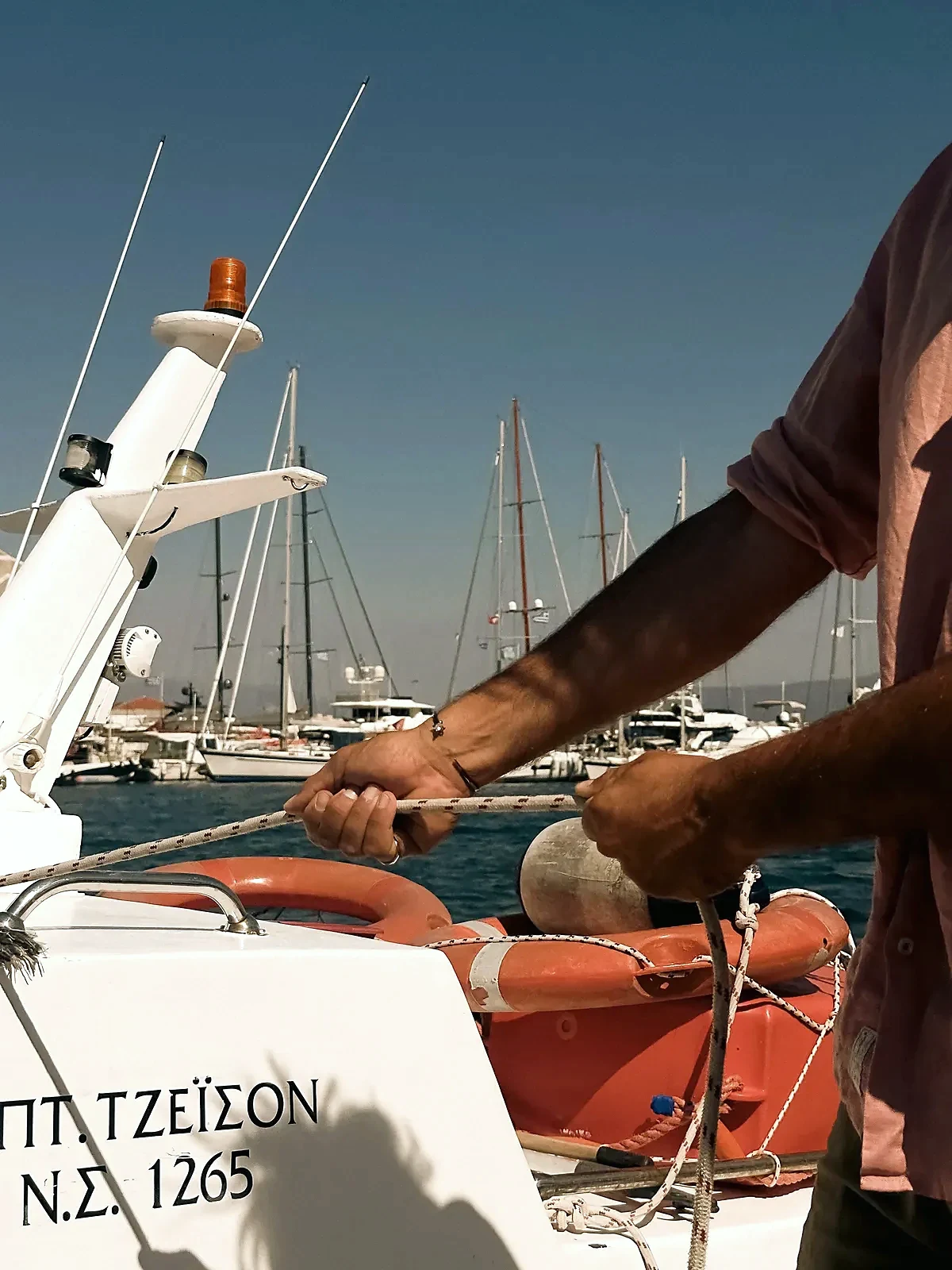 Traditional Hydra water taxi at the harbor